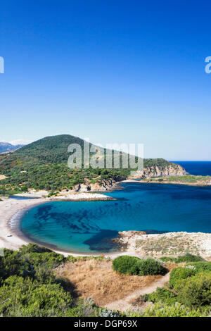 Alloggiamento circolare della Torre di Chia sulla costa del Sud, Sulcis Provincia, Sardegna, Italia, Europa Foto Stock