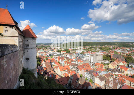 Vista da Schloss Hellenstein castello su Heidenheim, Svevo, Baden-Wuerttemberg Foto Stock