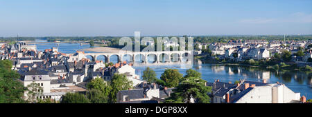 Vista da Château de Saumur del fiume Loira, Pays de la Loire, Maine et Loire, Francia, Europa Foto Stock