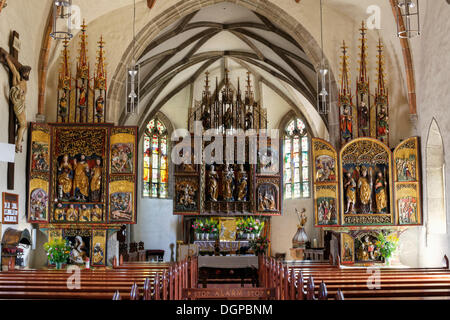 Tre tardo gotico altari alato nella chiesa parrocchiale di Waldenburg, regione Muehlviertel, Austria superiore, Austria, Europa Foto Stock