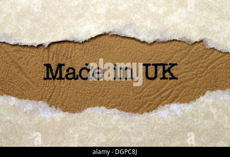 Made in UK il testo sul foro della carta Foto Stock