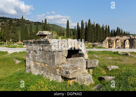 Grave, necropoli, antica città di Hierapolis, Hierapolis, nei pressi di Pamukkale, Denizli Provincia, Regione del Mar Egeo, Turchia Foto Stock