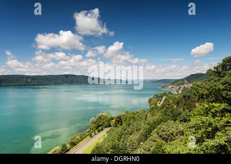Vista sul lago di Costanza come visto da sopra Ueberlingen, Bodanrueck penisola sulla sinistra, Sipplingen sul Lago di Costanza sul Foto Stock