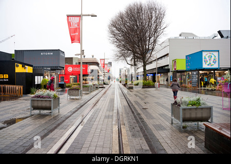Christchurch, Nuova Zelanda. Il centro della città contenitore shopping mall in post-terremoto in Cashel Street, 2013. Foto Stock