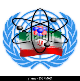 Immagine simbolica, controversia nucleare tra Iran e le Nazioni Unite, la comunità internazionale, illustrazione Foto Stock