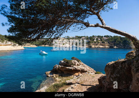 Spiaggia di nascosto di portali Vells, tre dita, baia di Cala Portals Vells, Cala Mago, Maiorca, isole Baleari, Spagna, Europa Foto Stock