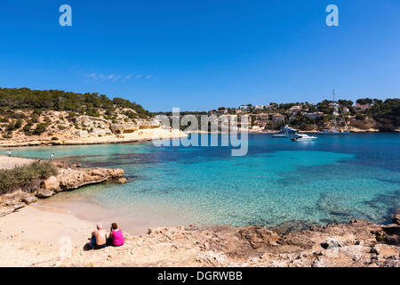 Spiaggia di nascosto di portali Vells, tre dita, baia di Cala Portals Vells, Cala Mago, Maiorca, isole Baleari, Spagna, Europa Foto Stock