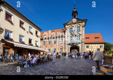 Il vecchio municipio, Obere Bruecke ponte, Bamberg, Franconia, Bavaria Foto Stock