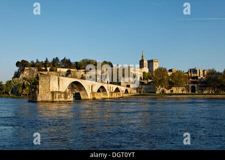 Pont Ponte Saint-Bénézet e il Palazzo Papale, Avignone, regione della Provenza, Francia, Europa Foto Stock