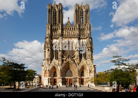 Cattedrale di Notre Dame, Reims, Via Francigena, dipartimento della Marne, Champagne-Ardenne, Francia, Europa Foto Stock