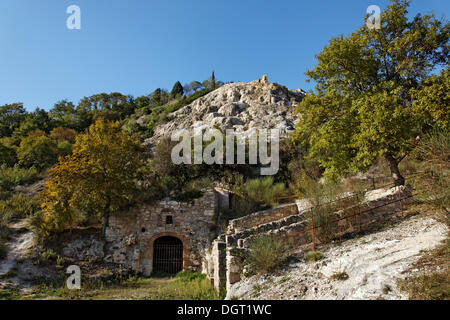 Val d'Orcia, Val d'Orcia, thermal spring sinterizzato con terrazze e piscine sotto il villaggio di Bagno Vignoni, San Qurico d'Orcia Foto Stock