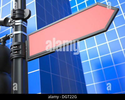 Freccia vuota Raodsign su sfondo blu. Foto Stock