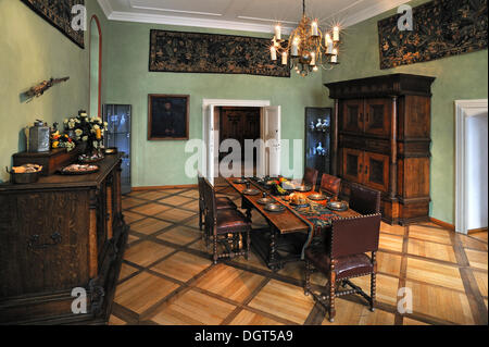 Sala da pranzo con mobili del XVI secolo in Tucher Mansion, Hirschelgasse 9-11, Norimberga, Media Franconia, Bavaria Foto Stock