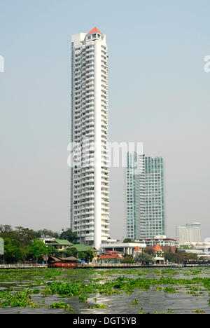 Alto edificio a Mae Nam, Menam Chao Phraya, Bang Lamphu Lang trimestre, Bangkok, Krung Thep, Thailandia, Asia Foto Stock