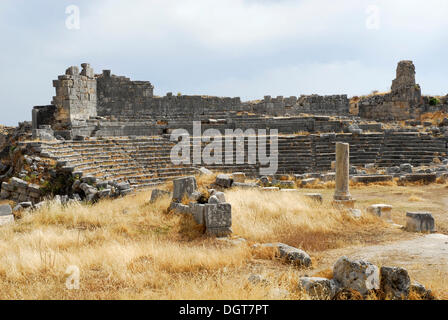 Teatro tra le rovine di Xanthos, Sito Patrimonio Mondiale dell'UNESCO, Letoon vicino a Fethiye, lycian coast, distretto di Antalya Foto Stock