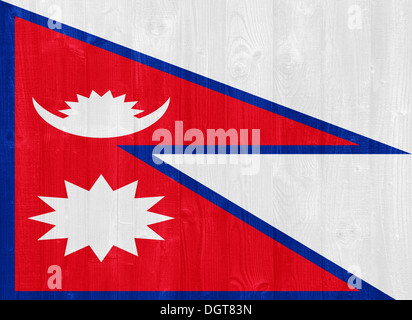 Splendido il Nepal bandiera dipinta su un asse di legno texture Foto Stock