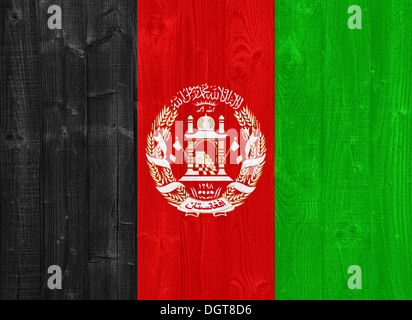 Splendida Afghanistan bandiera dipinta su un asse di legno texture Foto Stock