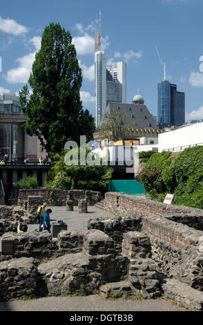 Giardino archeologico, Roemerberg, Frankfurt am Main, Hesse Foto Stock