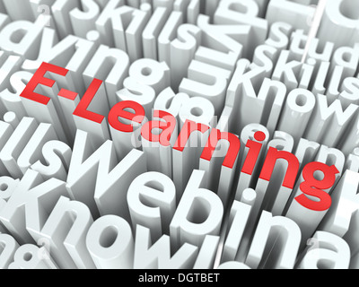 L'E-Learning. Il Wordcloud concetto di istruzione. Foto Stock