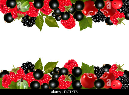 Sfondo con frutti di bosco freschi e ciliegie. Illustrazione Vettoriale Foto Stock