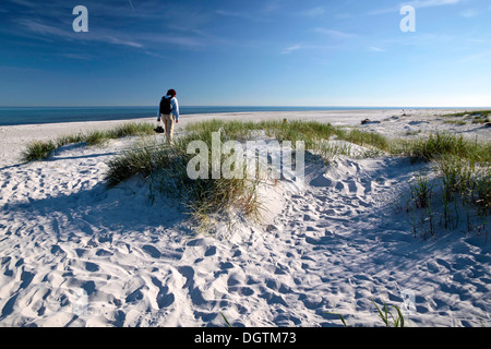 Spiaggia di sabbia bianca sulla costa sud di Dueodde, Bornholm, Danimarca Foto Stock