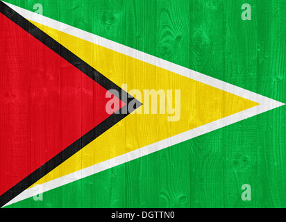 Splendida la Guyana bandiera dipinta su un asse di legno texture Foto Stock