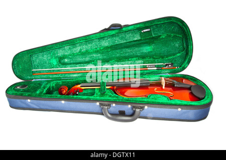 Violino di moderna custodia verde Foto Stock