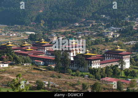 Monastero fortezza di Trashi Chhoe Dzong, sede del governo, Thimphu, città capitale, Regno del Bhutan, Asia del Sud, Asia Foto Stock