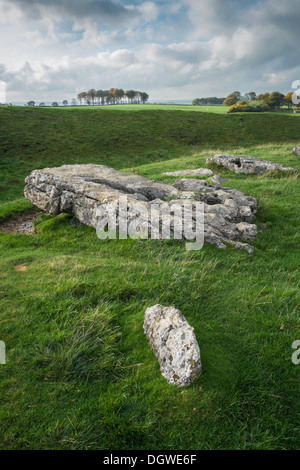 Arbor bassa stone circle, neolitico monumento henge, Parco Nazionale di Peak District, Derbyshire, England, Regno Unito Foto Stock