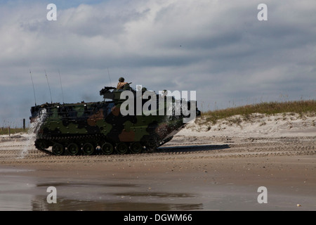 Stati Uniti Marines con Bravo Company, secondo assalto anfibio battaglione, 2D Divisione Marine, la manovra di un AAV-7 assalto anfibio veicolo sulla spiaggia di Onslow a bordo di Camp Lejeune, N.C. Oct 18, 2013. Marines con Bravo Company ha partecipato a un campo di battaglione exercis Foto Stock