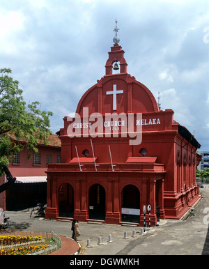 La Piazza Rossa, la Chiesa di Cristo con un campanile di una chiesa olandese, Melaka, Mallakka, Malaysia Foto Stock