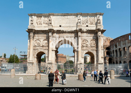 Antichità romana, arco trionfale sulla Via Triumphalis street, l'imperatore Costantino, Arco di Costantino, Foro Romano, Roma antica Foto Stock