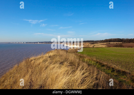 Una vista verso sud attraverso la baia verso Bridlington dalla scogliera percorso superiore tra danesi dyke e Flamborough Foto Stock