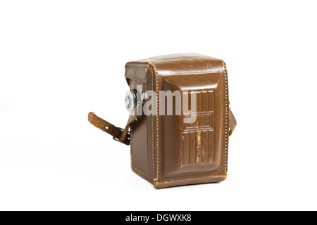 Halina AI Twin Lens Reflex nel suo marrone custodia in pelle Foto Stock