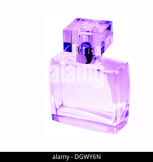 Bottiglie di profumo, vuoto, da soli, in vetro colorato su sfondo bianco Foto Stock