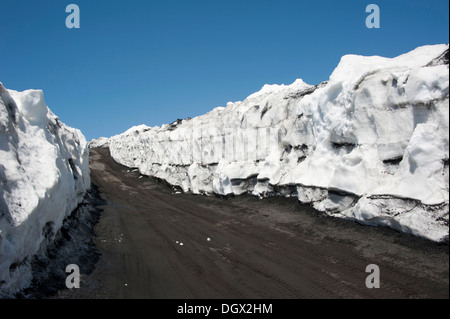 Strada sul Monte Etna, vulcano, Parco dell'Etna national park, Sicilia, Italia, Europa Foto Stock