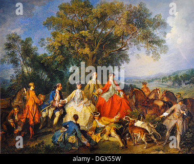 Pic nic dopo la caccia - da Nicolas Lancret, 1740 Foto Stock