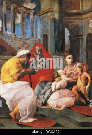 La Sacra Famiglia con i santi Elisabetta e Giovanni Battista - da Francesco Primaticcio, 1543 Foto Stock