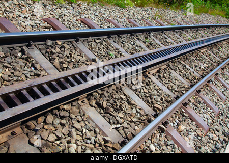 Ferrovia di montagna con rampa supplementari per la ruota dentata Foto Stock