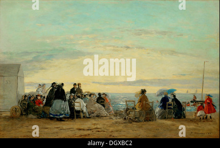 Sulla spiaggia al tramonto - Eugène Boudin, 1865 Foto Stock