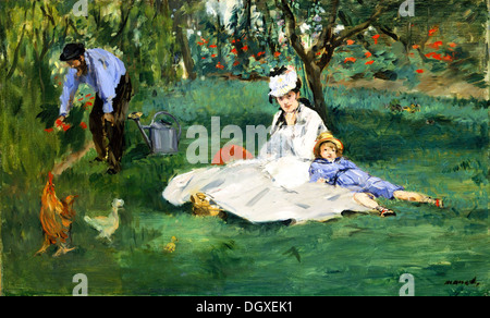 La famiglia Monet nel loro giardino ad Argenteuil - di Claude Monet, 1874 Foto Stock