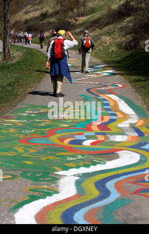 Dipinto di sentiero escursionistico, Superiore Lauter Valley, Svevo Alp Foto Stock