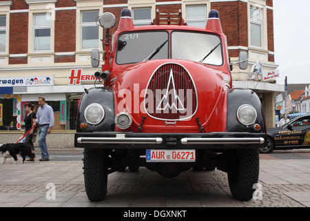 Il vecchio motore fire, Magirus Deutz, vigili del fuoco mostrano, Aurich, Frisia orientale, Bassa Sassonia Foto Stock