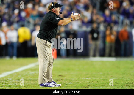 Ft. Vale la pena, TX, Stati Uniti d'America. 26 ott 2013. TCU cornuto rane head coach Gary Patterson durante un NCAA Football gioco a Amon G. Carter Stadium di Ft. Vale la pena, Texas, Sabato 26 Ottobre, 2013. © csm/Alamy Live News Foto Stock