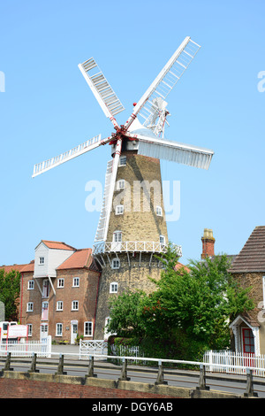 Xix secolo Maud favorire il mulino a vento di Torre dalla Maud Foster Drain, Skirbeck, Boston, Lincolnshire, England, Regno Unito Foto Stock