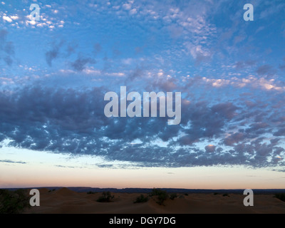 Pre-alba cielo sopra un orizzonte nel deserto con cloud a chiazze Marocco Foto Stock