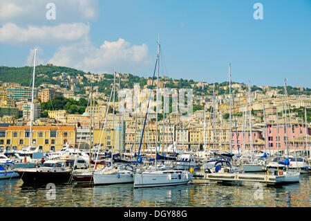 Barche a vela a Porto Antico, il Porto Antico di Genova, Liguria, Italia, Europa Foto Stock