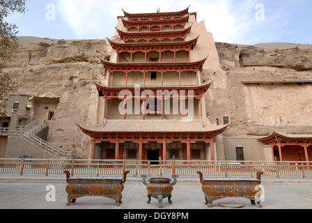 Grotte di Mogao a Dunhuang, Silk Road, Gansu, Cina e Asia Foto Stock