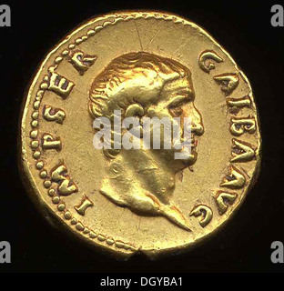 5637. Servius Galba Caesar Augustus , o Servius Sulpicius Galba, gold coin nato, 24 dic. 3 BC, morì Gen 15, AD 69, Roma imperatore romano per sette mesi (AD 68-69), Foto Stock