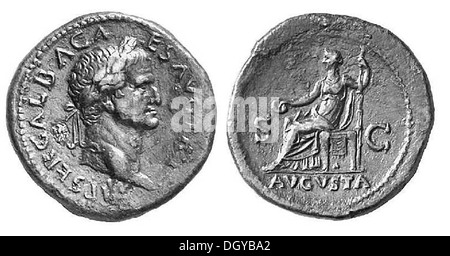 5637. Servius Galba Caesar Augustus , o Servius Sulpicius Galba, moneta d'argento nato, 24 dic. 3 BC, morì Gen 15, AD 69, Roma imperatore romano per sette mesi (AD 68-69), Foto Stock